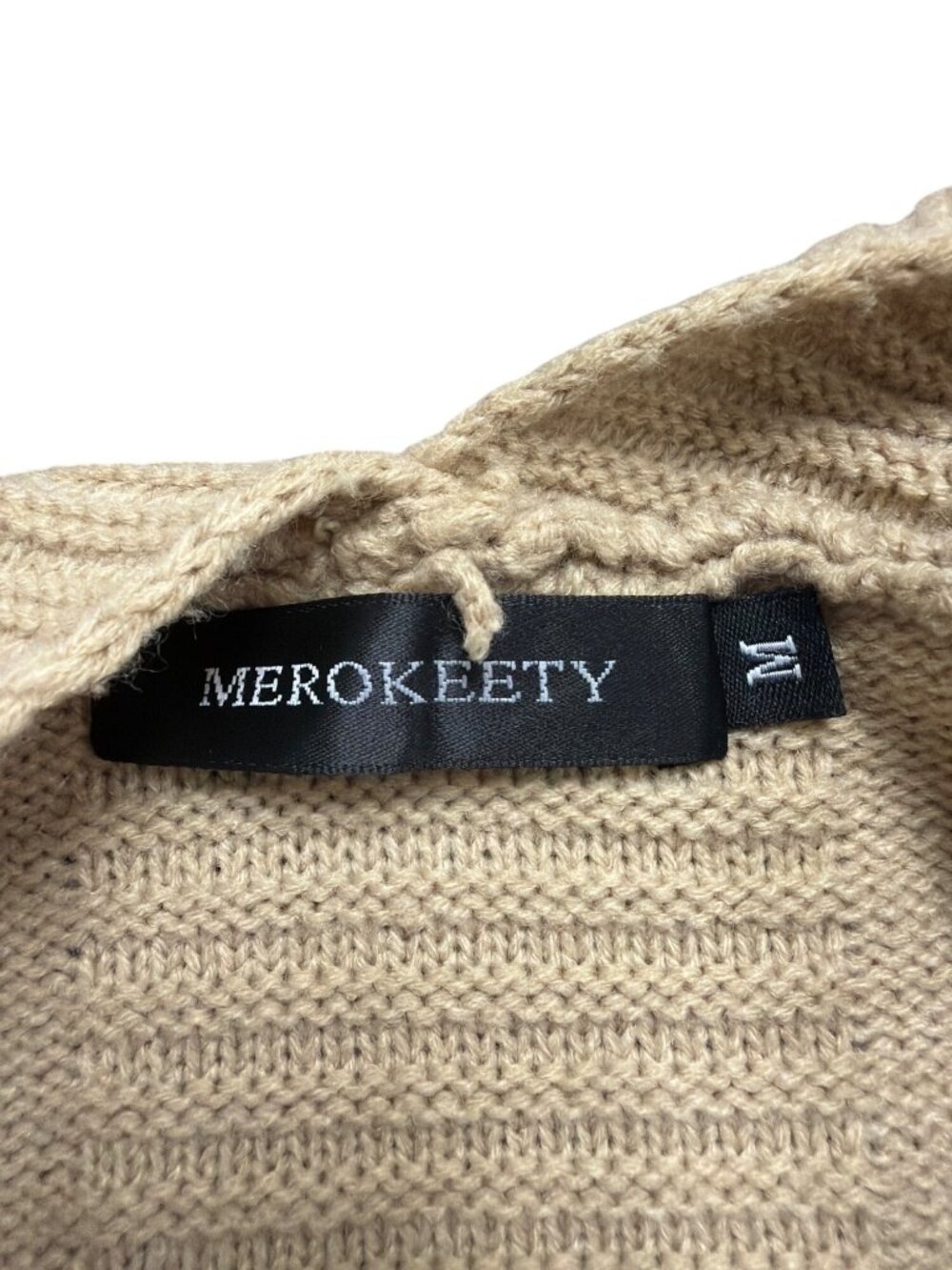 Merokeety Womens Beige Cable Knit Cardigan Sweater Open Front Pockets Size M - Picture 7 of 10